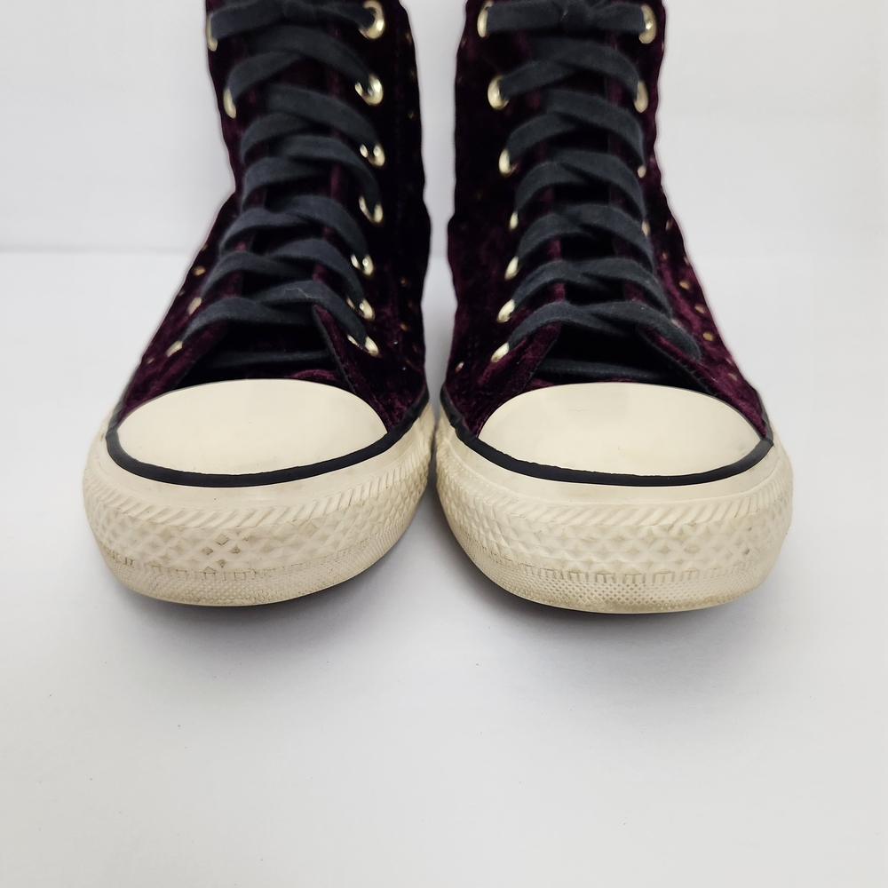 Converse Size 7 All Star Lux Velvet Hidden Wedge ‘Dark Sangria’ Studded Sneakers - Picture 3 of 10